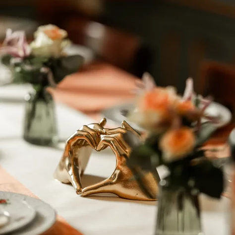 Festliche Tischdekoration mit Blumen und goldenem Herz im SchlossFUN